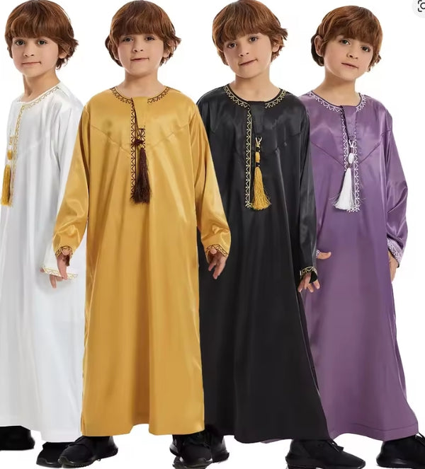 Enfants musulmans de l’Aïd Abaya Ramadan Jubba Prière Thobe Garçons Enfants Abayas Islam Robe longue Kaftan Dubaï Frange arabe Dishdasha