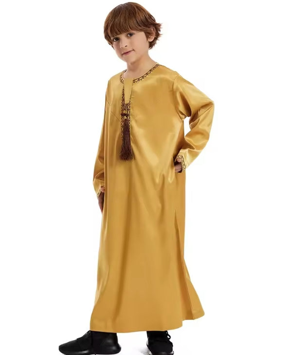 Enfants musulmans de l’Aïd Abaya Ramadan Jubba Prière Thobe Garçons Enfants Abayas Islam Robe longue Kaftan Dubaï Frange arabe Dishdasha