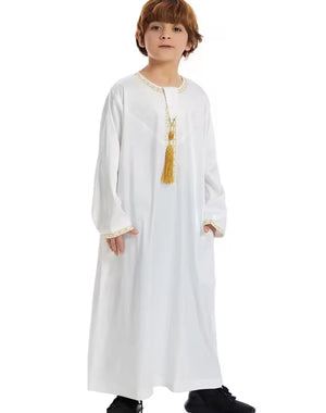 Enfants musulmans de l’Aïd Abaya Ramadan Jubba Prière Thobe Garçons Enfants Abayas Islam Robe longue Kaftan Dubaï Frange arabe Dishdasha