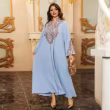 Robe de soirée musulmane brodée pour femmes, Abaya Khimar Jilbab Kebaya, Kaftan, Hijab, dubaï, Kimono, vêtements islamiques
